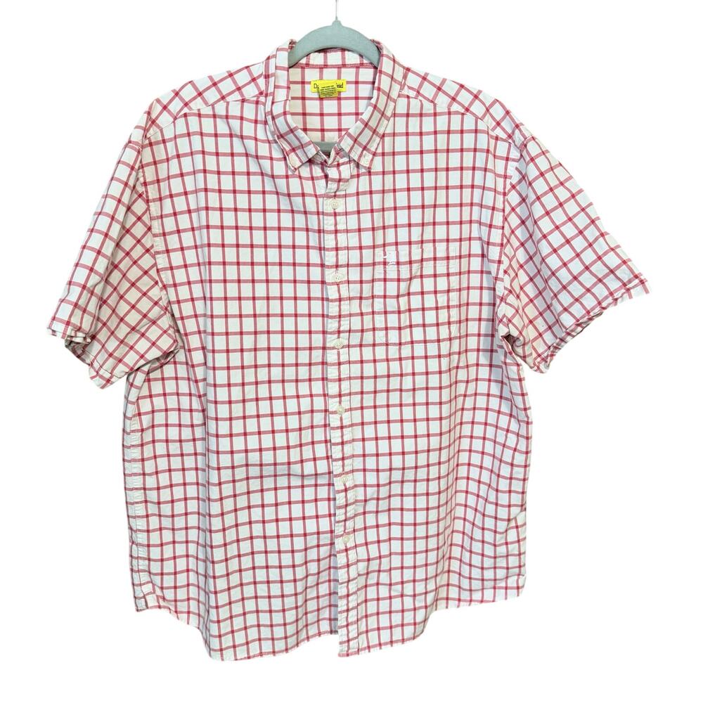 Duck head red white check short sleeve button front shirt XXL men’s 100% cotton